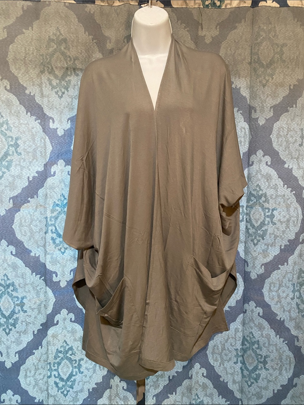 Susan Graver Open-Front Draped Cape in Taupe